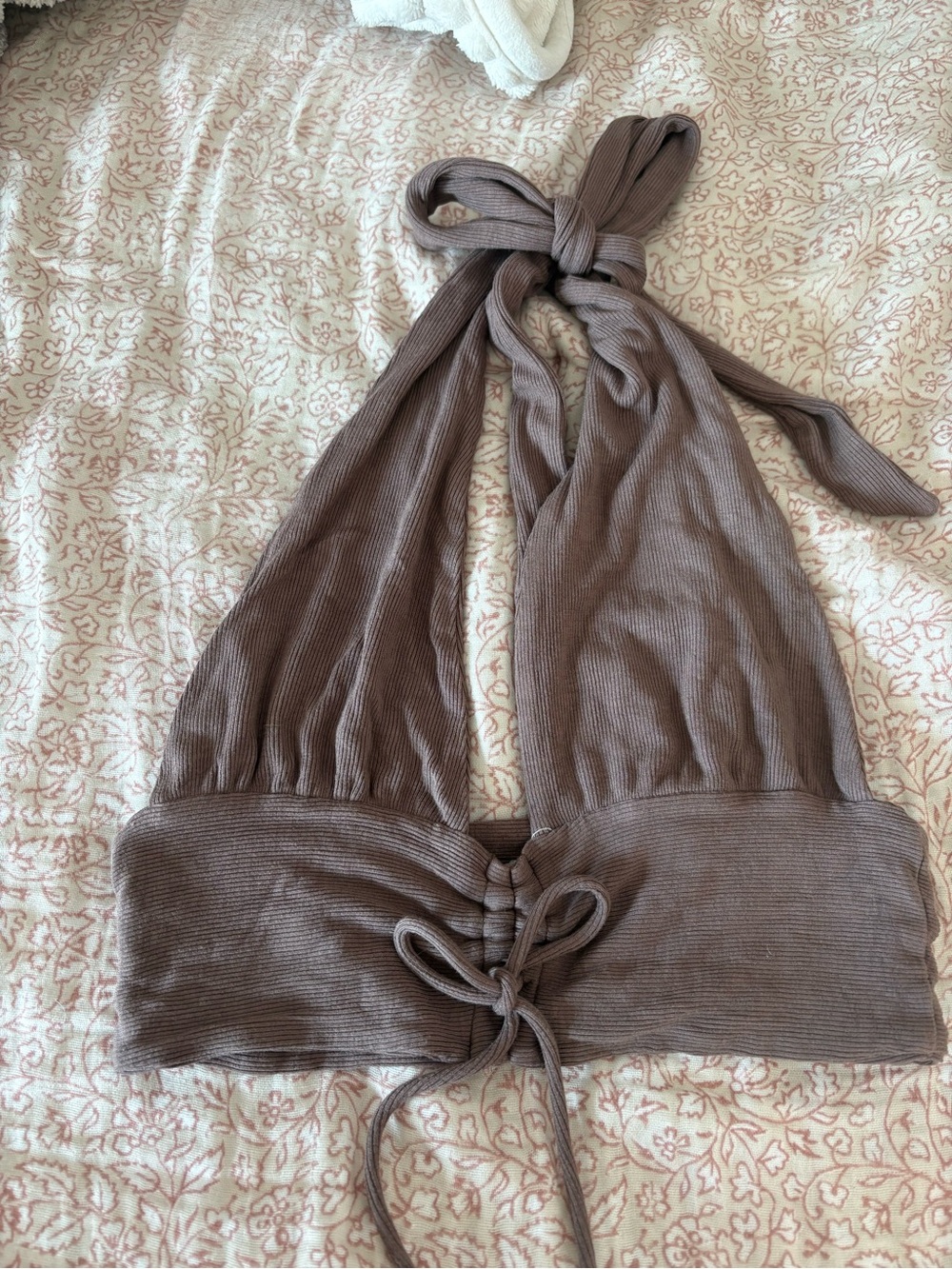 Princess Polly Taupe Ribbed Halter Crop Top